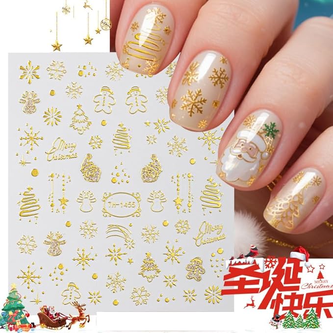 7 Sheets Christmas Nail Stickers for Nail Art, 3D Self-Adhesive Deer Star Nail Decals, Mushroom Nail Supplies Nail Art Design Accessories for Women and Girls Manicure DIY Decoration