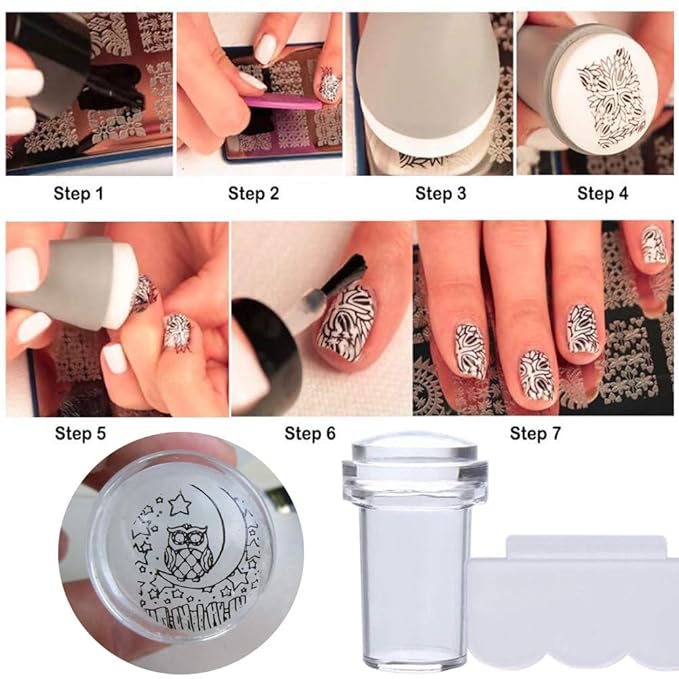 LoveOurHome Valentine Nail Stamping Kit 7pc Flower Butterfly Geometric Nails Stamping Plate Stencil with Silicone Stamper Scraper Stamp tools for Women Girls Kids