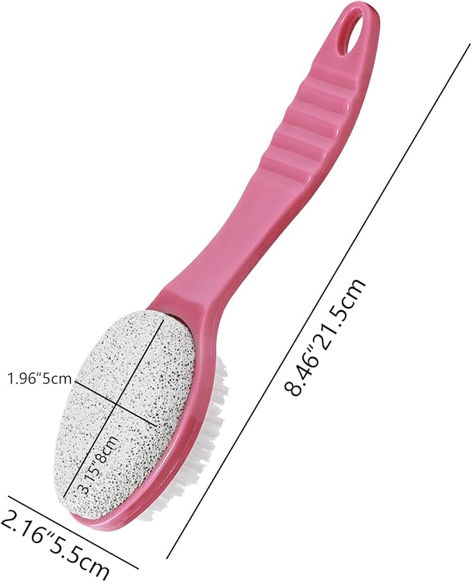 Foot Callus Remover, Double-Sided Pumice Stone Brush for Feet, 2 Pack Foot File Scrubber for Home Feet Care, Multi Purpose Pedicure Tools with Handle for Dead Skin Remover, Rose Pink