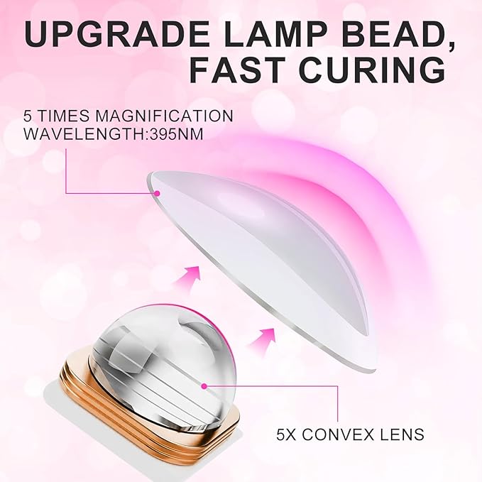Handheld UV Light for Gel Nails, Pink Diamond Gel Light for Nails Cordless Nail Lamp Rechargeable with Led Display Lamp for Rhinestone Glue Decoration DIY at Home