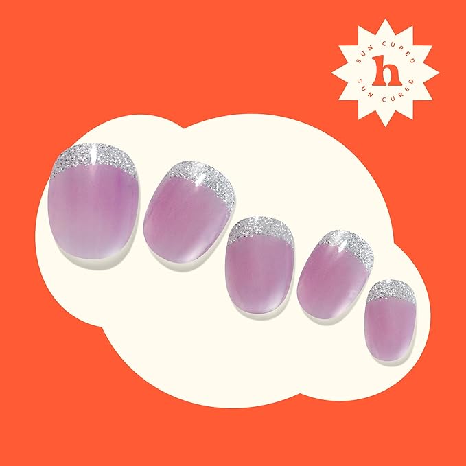 Heyhae Semi Cured Gel Nail Strips | No LED Lamp Needed | French, Purple | Easy Apply & Remove, Salon Quality | Includes 28 Strips, 1 Prep Pads, Nail File & Wooden Stick - Hey, Love Your Vibe