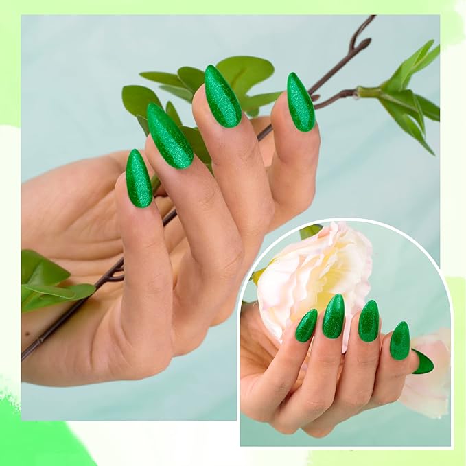 Imtiti Green Glitter Gel Nail Polish, 0.5 fl oz Sparkly Shimmer Christmas Forest Green Color Soak Off Polish for Nail Art Manicure Salon DIY Lamp Design