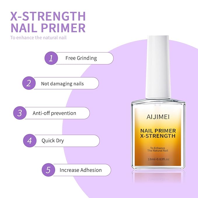 AIJIMEI 18ml Nail Prep Dehydrator And Nail Primer X-Strength Set For Acrylic Nail Products Nail Primer And Dehydrator Nail Bonding Nails（18ml/0.63fl.oz）