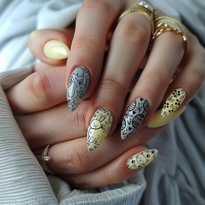 PH PandaHall 5pcs Easter Rabbit Nail Art Templates, Egg Vegetable Nail Stamping Plate Wreath Texture Nail Art Stencils Stainless Steel Nail Image Plates for Nail Design Print Manicure Salon