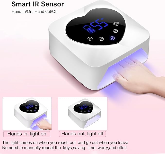UV LED Nail Lamp Cordless 72W Portable Nail Dryer Light Rechargeable UV Light for Gel Nails Polish/Acrylic,Fast Curing Gel Polish Lamp with 5 Timer Smart Sensor,Nail Art Drying Tools for Home Salon