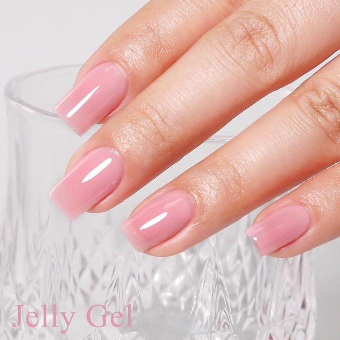 Imtiti Jelly Gel Nail Polish, Pink Sheer Jelly Gel Polish Spring Summer Translucent Art Manicure Salon DIY Design 10ML