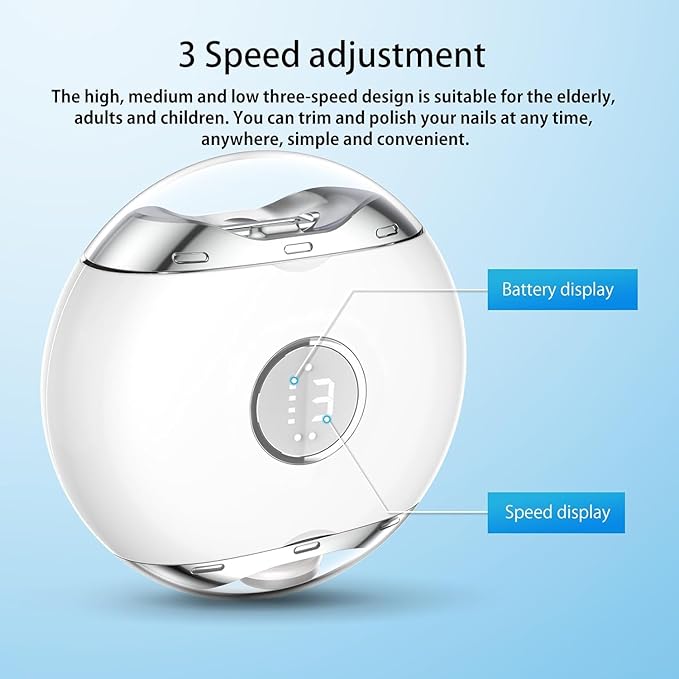 Electric Automatic Nail Clipper with LED Light & 3 Speeds,Fingernail Cutter and Polisher and Exfoliating 3 in 1 Design,Nail Scraps Storage Rechargeable Safety Fingernail Trimmer for Seniors and Adult
