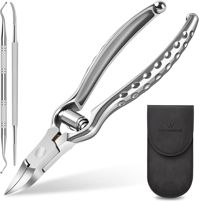 Podiatrist Ingrown Toenail Clippers for Thick Nails, Heavy Duty Toenail Clippers for Seniors with Long Handle, Professional Angled Slanted Nail Clippers for Men, Women, Adult, 3PCS