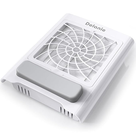Delanie Cordless Nail Dust Collector for Nail Tech, Professional Rechargeable Portable Vacuum Nail Fan with Reusable Filter, White