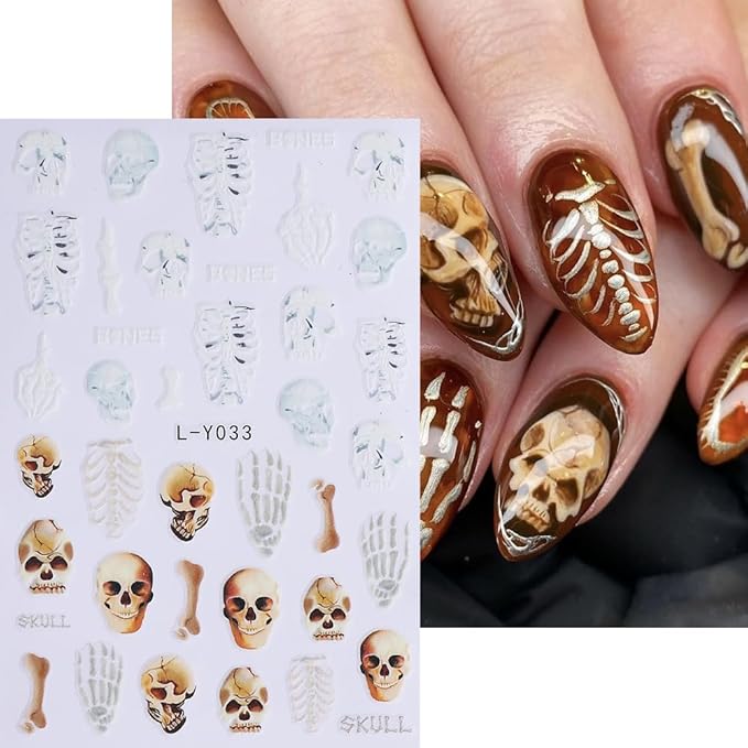 Halloween Luminous Nail Art Stickers Glow in The Dark Nail Stickers 5PCS Skulls Ghosts Pumpkin Design Nail Decals Nail Art Supplies Spider Web Bat Flower Halloween Stickers for Women Nail Decorations