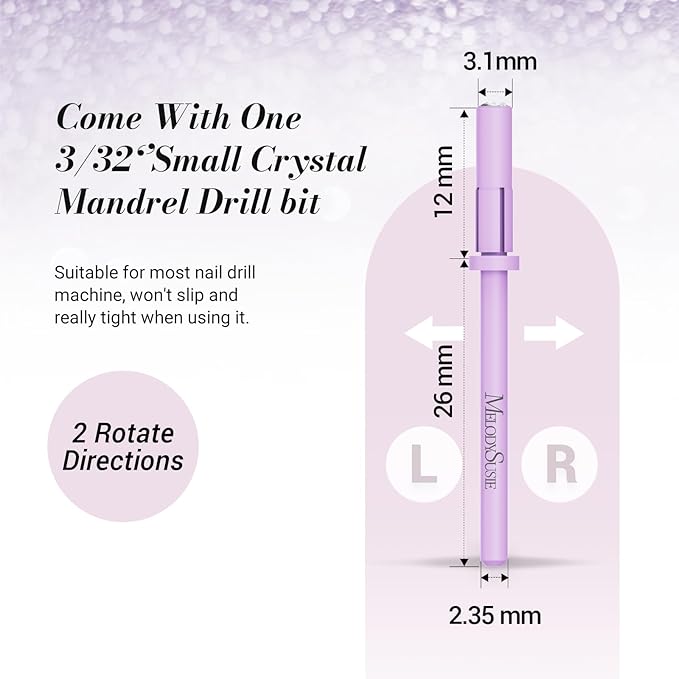 MelodySusie 50 Pcs Nail Drill Bits Small Sanding Bands with 3.1mm Mandrel Bit, 180 Fine Grit Nail File for Acrylic Nails Gel Manicures and Pedicure, Purple