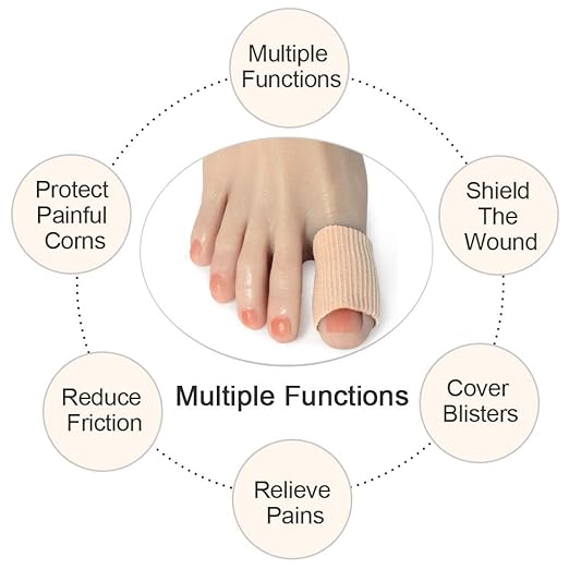 Cuttable Toe Tubes Sleeves 5 Pack Large Size, Made of Elastic Fabric Lined with Silicone Gel. Toes Sleeve Protectors Relief Toe Pressure Pain, Corn and Calluses Remover