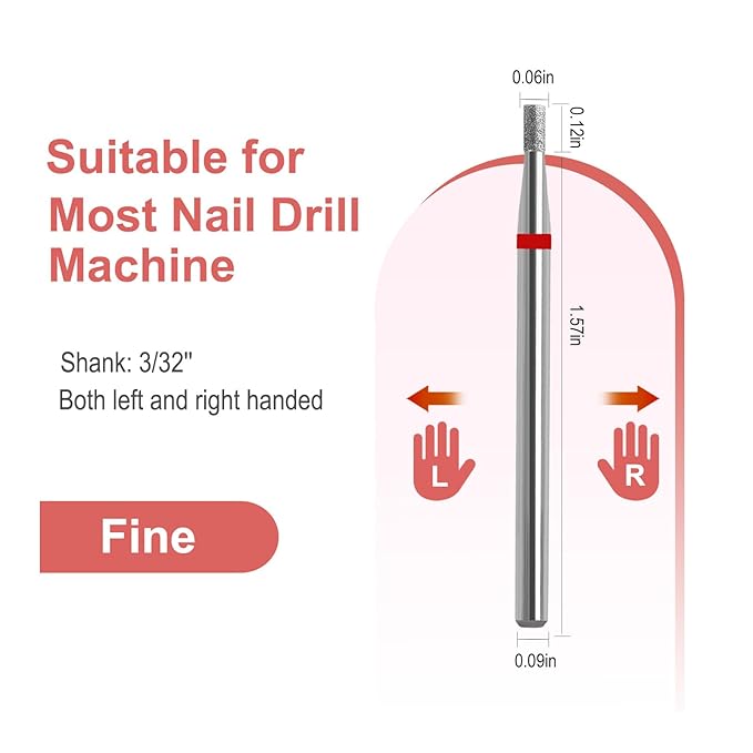 Small Cuticle Nail Drill Bit, Safety Carbide Diamond Cuticle Remover Drill Bit Under Nail Cleaner Dead Skin Nail Prepare 3/32" For Electric Nail File Manicure Pedicure Polishing (Fine)