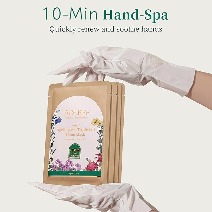Apuree Anti Aging Hand Mask Gloves: 10-Minute Repair& Extra Moisture (5*30g)| for Severely Dry & Cracked Hands | Luxury Home SPA & 7 Peptides Collagen| All Skin Types| Vegan & Cruelty Free| Gift Set