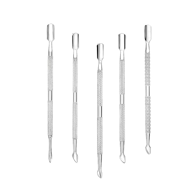 5Pcs Cuticle Pusher Remover and Cutter, Creatiee Double Ended Stainless Steel Cuticle Cleaner Nail Gel Polish Removal, Manicure Pedicure Nail Tools for Fingernails Toenails - Professional & Durable