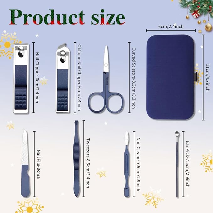 Men Stocking Stuffers for Christmas, Nail Care Kit for Men, 7 PCS Manicure and Pedicure Kit, Manicure Set Women Travel Nail Kit Nail Clipper Set Kit Tool Christmas Gift Mens Nail Grooming Kit(Blue)