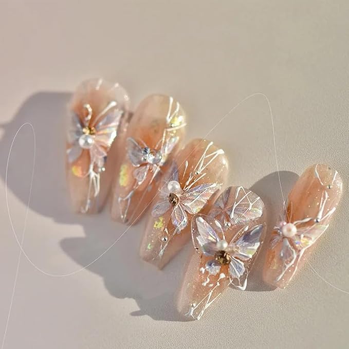 6 Sheets Butterflies Nail Art Stickers, 3D Self-Adhesive Shining Aurora Shell Nail Decals for Women, Laser Butterfly Design for DIY Nail Supplies Decoration