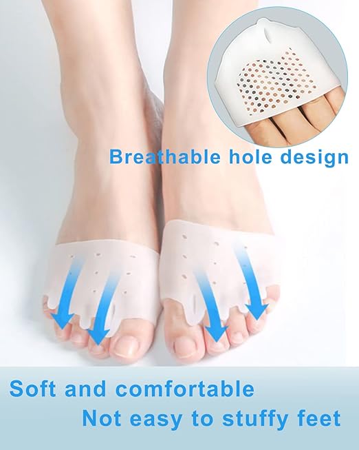 4 Pairs Metatarsal Gel Pads Toe Spacers Separators to Correct Bunions, Forefoot Pads, Hammertoe Corrector Big Toe Straighteners for Women Men Foot Pain Relief