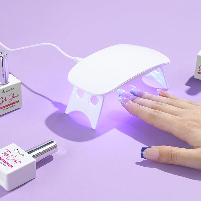 Vansiho Pink Deep French Gel Nails Kit - Short Square French Tip Press on Nails, Nail Gel, Top Coat and Nail Lamp for Gift and Nail Art DIY
