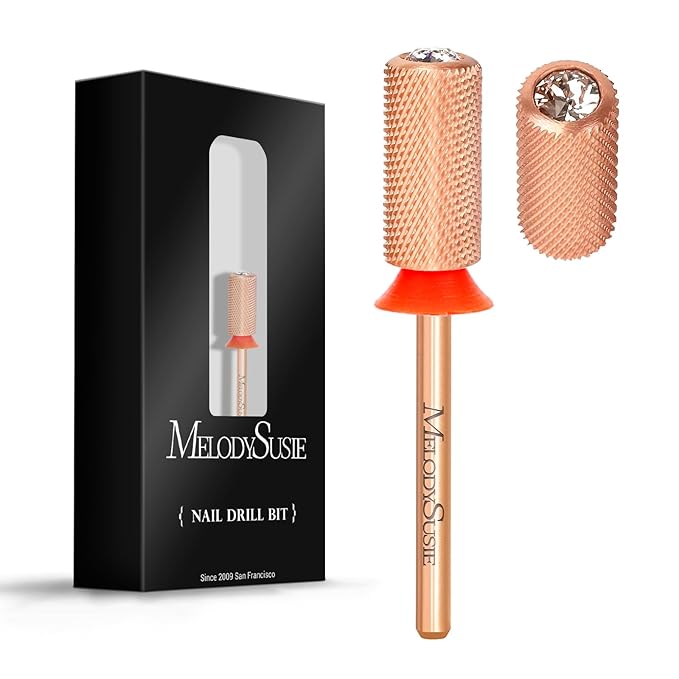 MelodySusie Crystal Top Nail Drill Bits, 3/32'' Large Barrel Carbide Bits, Suitable for Manicure Pedicure Cuticle Gel Polishing, Beginners Bits, Rose Gold, Series Bit-S, Fine