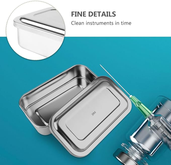 Baluue Stainless Steel Instruments Trays Organizer Holder with Lid Plate Trays Boxs, Sterilized Metal Box Organizer for Medical Lab Instrument Supplies 8 Inch