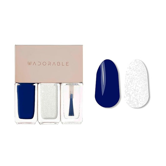 Breathable Halal Vegan Nail Polish – Water-Based 3pc Set (Blue & Sparkle + Clear Top Coat) | Non-Toxic, Eco-Friendly, 0.51 fl oz