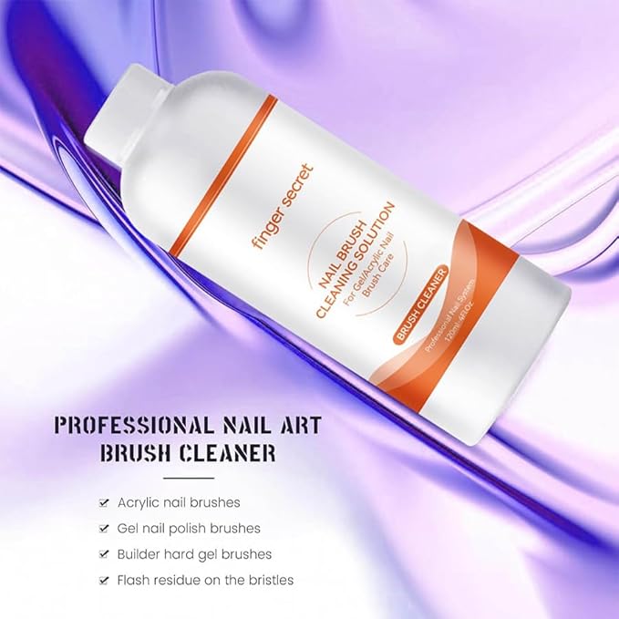 Nail Brush Cleaner Brush Cleaner 4fl.oz 120ml Remover Cleanser Clean and Care Acrylic Nail Brushes Gel Nail Polish Brushes Nail Brushes 50 cotton flakes crystal glass NailS Tech Supplies
