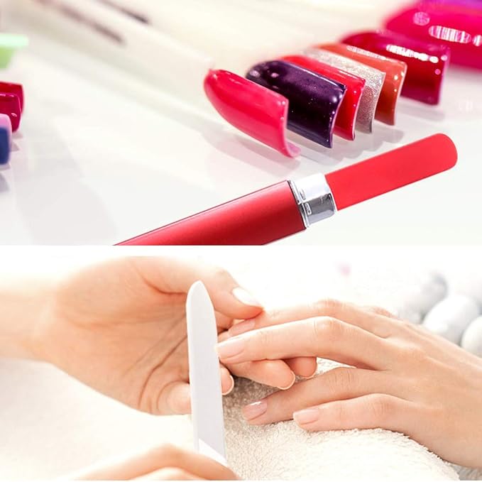 12 Pack Glass Nail Files with Case Crystal Glass Fingernail Files Double Sided Glass Nail File Mixed Color Manicure Set