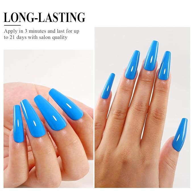 Imtiti Blue Gel Nail Polish, Bright Blue Nail Gel Polish High Gloss Soak Off UV LED spring summer Art Manicure Salon DIY Design 10ML