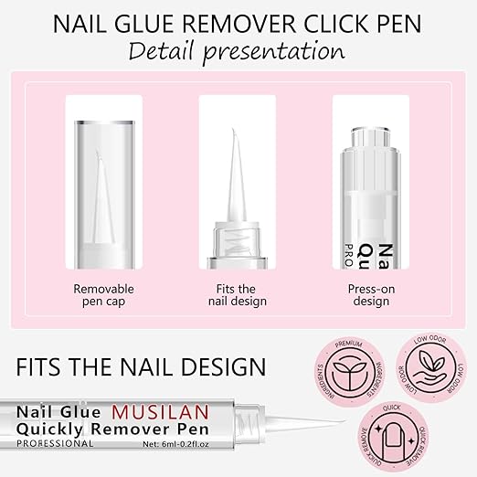 2PCS 18g Solid Nail Glue Gel with 6ml Remover Pen,Super Strong Nail Glue & Quick Drying Remover for Press On Tips No Need for UV Lamp Magic Click Removal Pen Powder Design