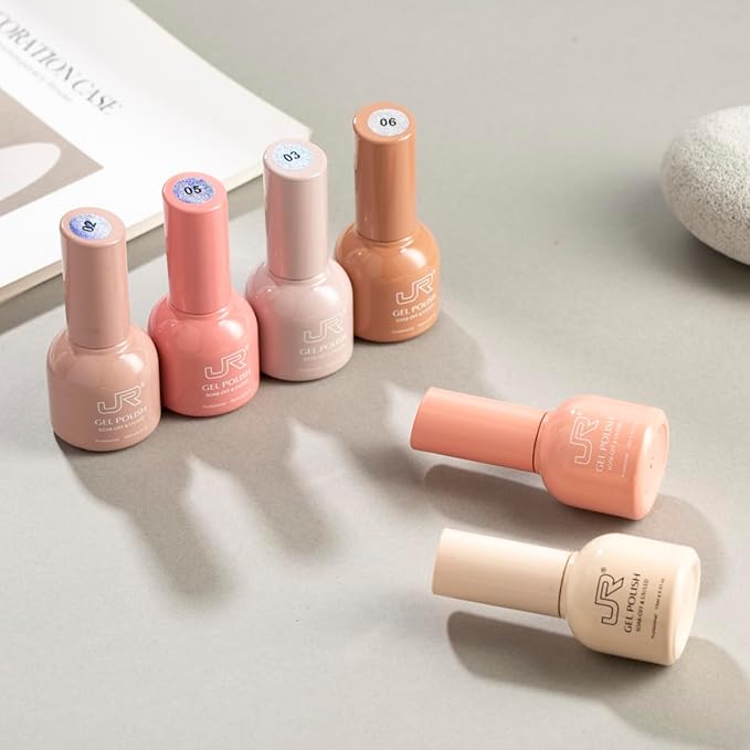 JR 6Pcs 15ml Gel Polish Set Colorful Nail Polish Kit Nude Brown Soak off UV Gel polish Nail Art Design for Women A Set