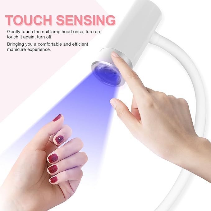 U V LED Nail Lamp, Goose Neck Flash Cure Lamp, Rechargeable Mini U V Light for Gel Nails, Cordless Flash Cure Light with 4 Timers&Sensor, Fast Curing Gooseneck Lamps for Gel X, White