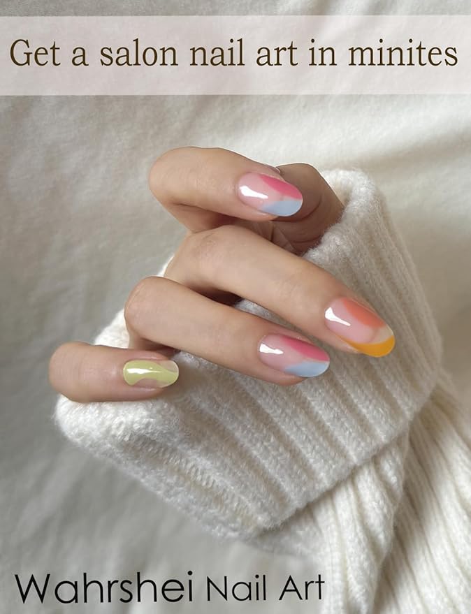 Semi Cured Gel Nail Strips, 20pcs Colorful French Lump Gel Nail Stickers Work with UV, Gel Nail Wrapsfor Home Nail Art DIY, Easy to Use and Remove