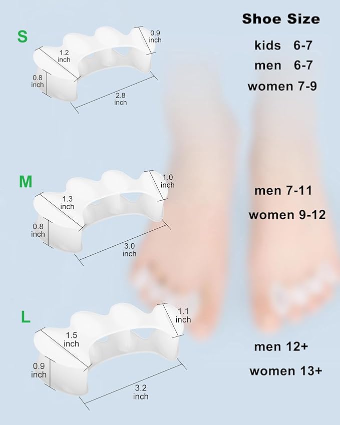 2Pairs Toe Separators Toe Spacers for Women Men to Correct Bunion, Relieve Feet Pain, Foot Alignment, Toe Straighteners for Hammertoes, Plantar Fasciitis (M, Women Shoe Size 9-12.5, Men: 7-11)