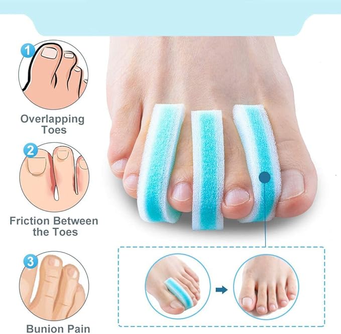 Toe Separator Cushions, 8 PCS Soft Breathable Foam Toe Spacer Pads, 3 Layers Toe Protector Sponge Pads Toe Stretcher for Align Overlapping Toes Crooked Hammer Toe, Reduce Friction & Foot Pain Relief
