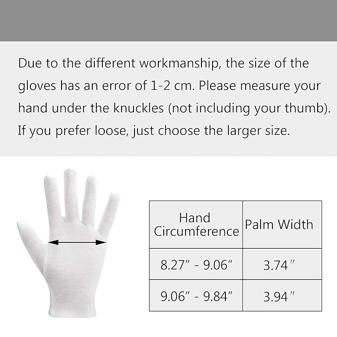 20 Pairs Archival Photo Gloves, White Work Gloves for Art Handling Working Photography Cloth Gloves Liners Bulk for Handling Jewelry, Film, Photo, Coin Collectors, Metal Inspection Men & Women