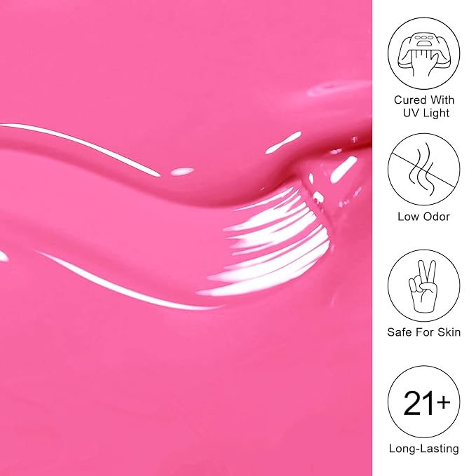 Imtiti Pink Gel Nail Polish, Bright Pink Nail Gel Polish High Gloss Soak Off UV LED Spring Summer Nail Art Manicure Salon DIY Design 10ML
