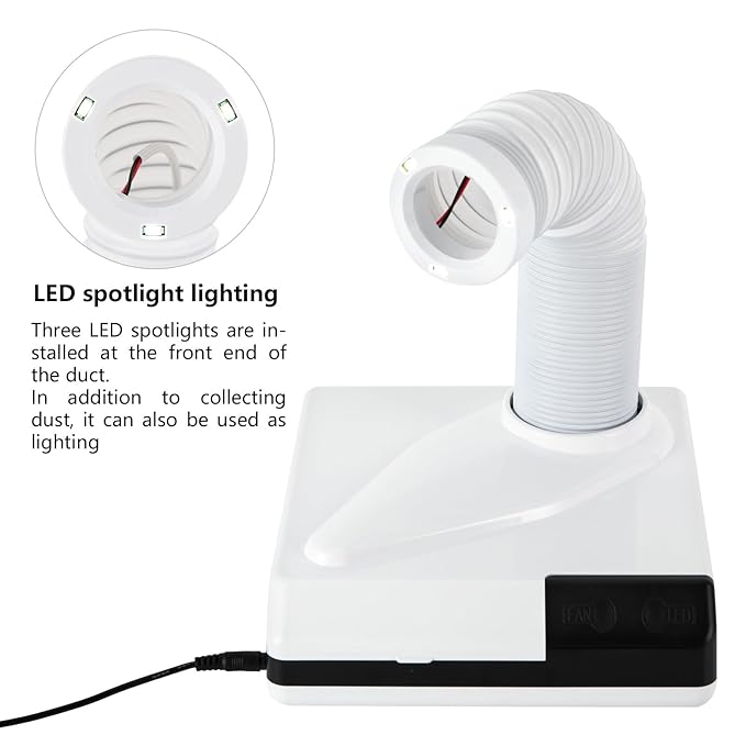 MOCHAG 60W Dental Polishing Dust Collector, Dentistry Vacuum Cleaner Dust Collector Fan Vacuum Cleaner with Fan and LED Dual Function, Polishing Suction Machine for Dental Lab,White