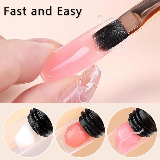 Poly Gel Nail Kit, 3 Colors White Nude Pink with Slip Solution Dual Nail Forms Dual-Ended Brush, Builder Gel Enhancement Starter Kit for Manicure DIY Salon Home Use