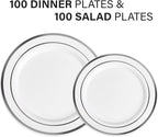 AOZITA 200Pcs Silver Plastic Plates, Disposable Plastic Party Plates - Image 2