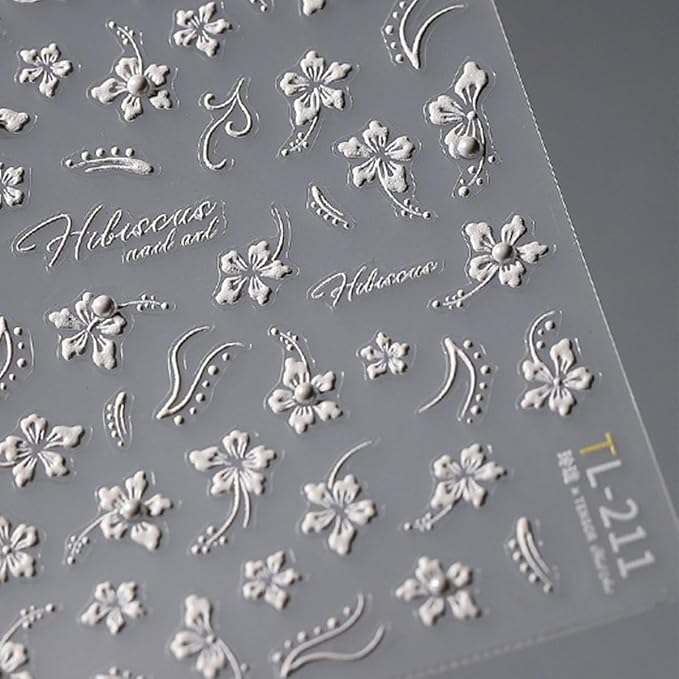 White Flower Nail Art Stickers Decals 5D Embossed Nail Decals Self Adhesive Diamond Flower Nails Stickers Spring Flower Nails Transfer Decals Floral Nails Supplies for Women Nail Art Decorations