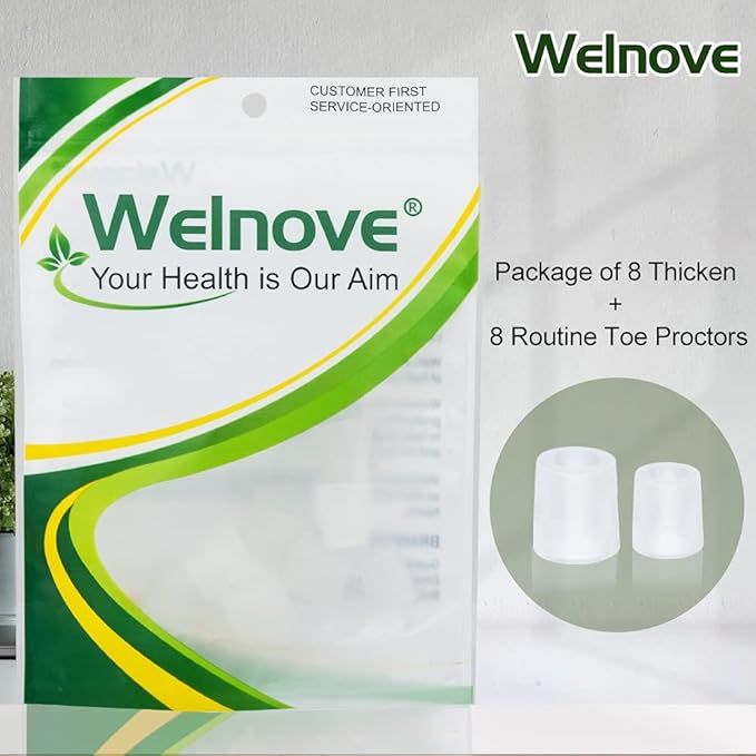Welnove Gel Toe Protectors,8 PCS Small(Thicken) + 8 PCS XS(Routine) Toe Sleeves,Transparent Silicone Tubes for Corns,Blisters,Calluses,Pinky Toe Cushions to Reduce Friction and Protect Injured Toes