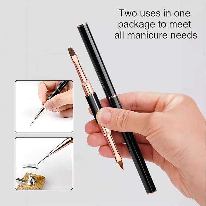 Wokoto 6 Pcs Double-Ended Acrylic Nail Brushes Set - Gel Polish Nail Art Design Pen Painting Tools - Liner and Ombre Brush for Acrylic Application - Salon at Home DIY Manicure