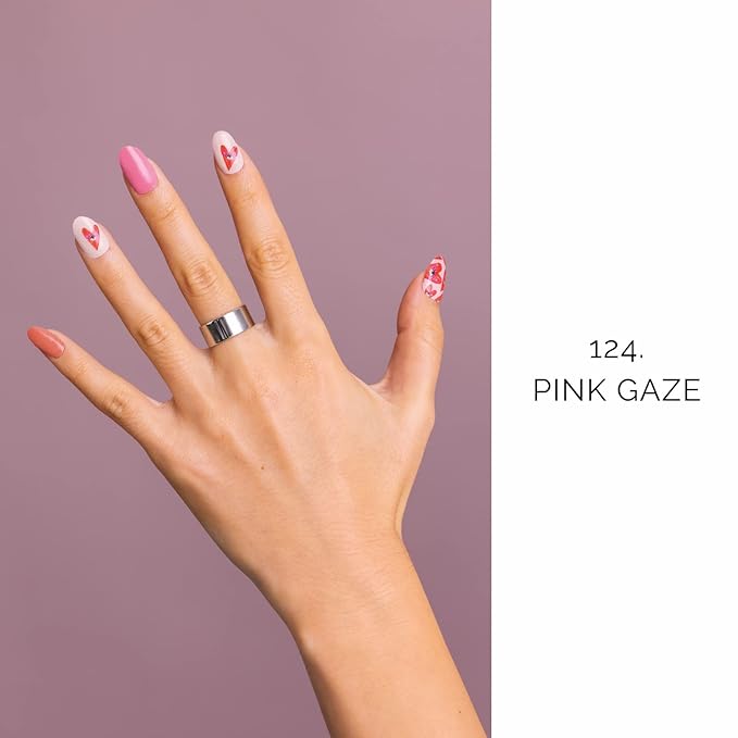 NAILOG Semi Cured Gel Nail Strips for Valentine's Day (20 Extra Long Stickers/Wraps) | Buy 2 Get 1 UV Lamp| Glossy & Long Lasting Soft Gel Finishing, Pink Gaze
