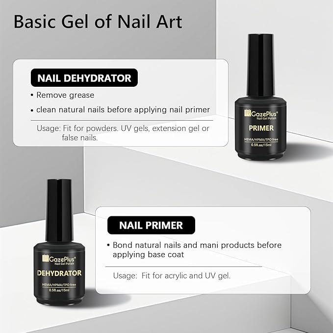 15ML Top Coat & Base Coat Set with Nail Primer and Nail Prep Dehydrator, Acid-Free Hema-free Dehydrate & Primer Set Shiny Top Coat for Acrylic Gel Nail Gel Polish Manicure Christmas Gift