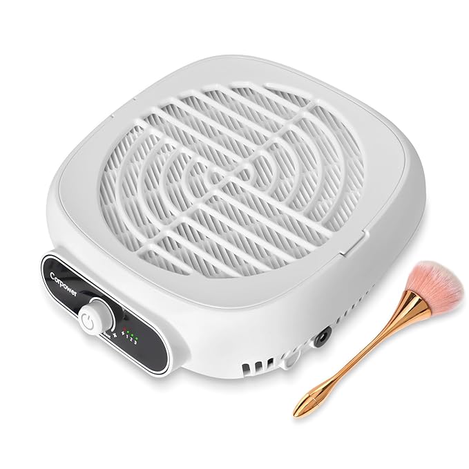 Nail Dust Collector, Professional Brushless Turbo Dust Collector Nail Tech with Reusable Filter,Powerful Nail Vacuum Fan Dust Extractor Manicure Tool for Nail Polishing,Salon & Home (White)