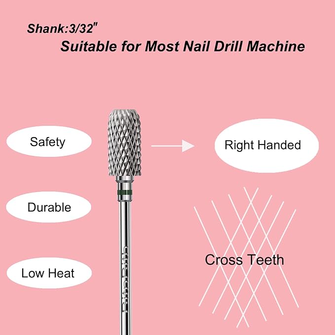 Nail Drill Bit 3/32”, Fast Remove for Acrylic or Hard Gel,Barrel Nail File Carbide Bit for Nail Cuticle Gel Dipping Powder Polishing, Professional Manicure Pedicure Nail Art Tool,Coarse