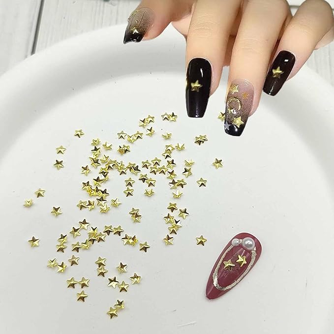 1000 Pcs Mini Cute 3D Alloy Gold Star Nail Charms - DIY Nail Art Supplies
