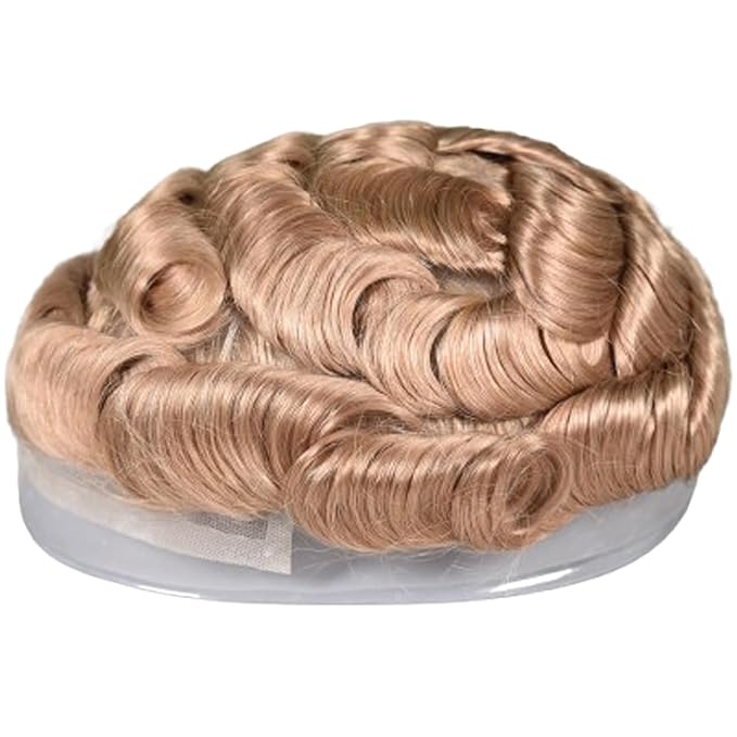 Human Hair Toupee for Men 10x8 Inch,European Human Hair Lace Front Natural Hairline Hair Pieces with 0.06mm Thin Skin PU V-looped Men's Hair Replacement System (#21 color,100% human hair)