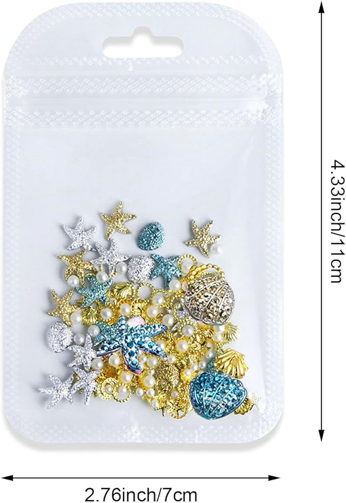 2 Pack 3D Nail Art Charms Set, Summer Beach Theme with Starfish Shell Pearls, Metal Rhinestone Decorations for Acrylic Nails